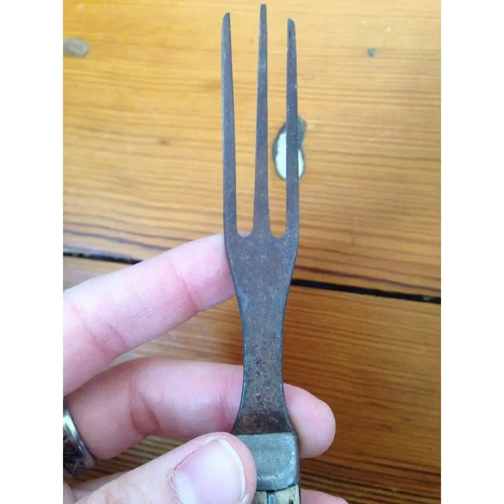 Antique 1800s Civil War Era Steel Tines Wood Handle 3 Prong Fork Virginia Farm